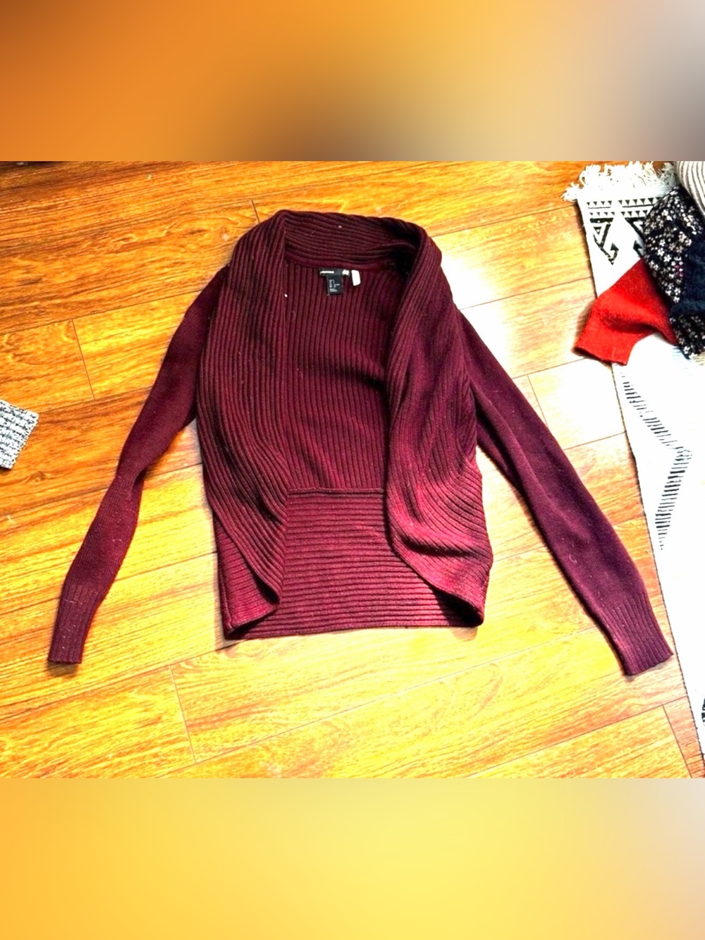 H&M Red Ribbed Open Front Cardigan Sweater Size Small - Picture 2 of 3